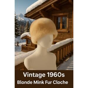 Vintage 1960s Blonde Mink Fur Cloche Hat by Bullocks – Size 21"
